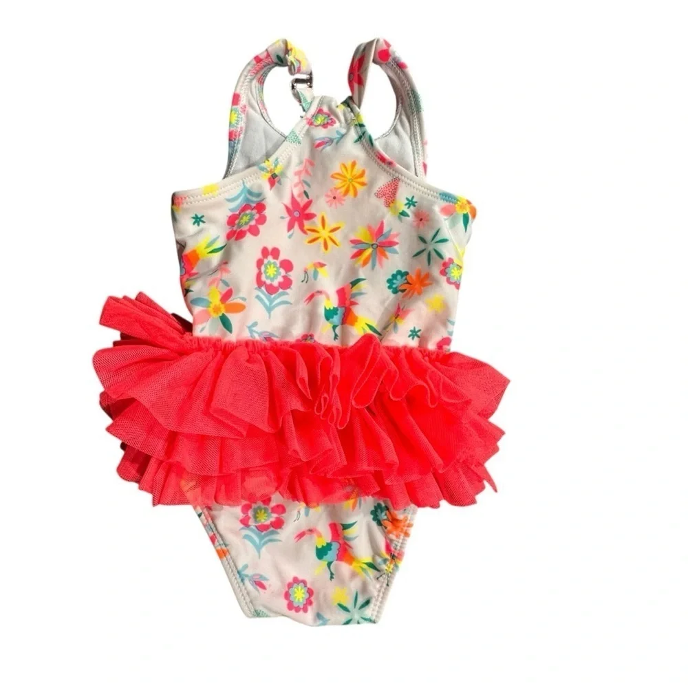 Cat & Jack Toddler Girls' Shapes One Piece Swimsuit, White Multicolor 12 Months